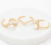 Diamonique Adjustable Set of 3 Stack Rings, Gold Plated Sterling Silver, Size 8